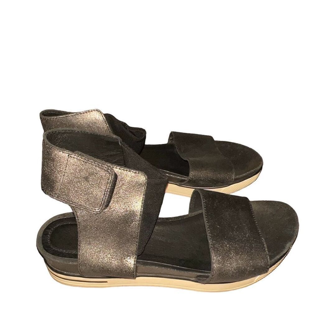 ✨Eileen Fisher Spree Leather Platform Sz 8.5 Sandals Open Toe Metallic✨